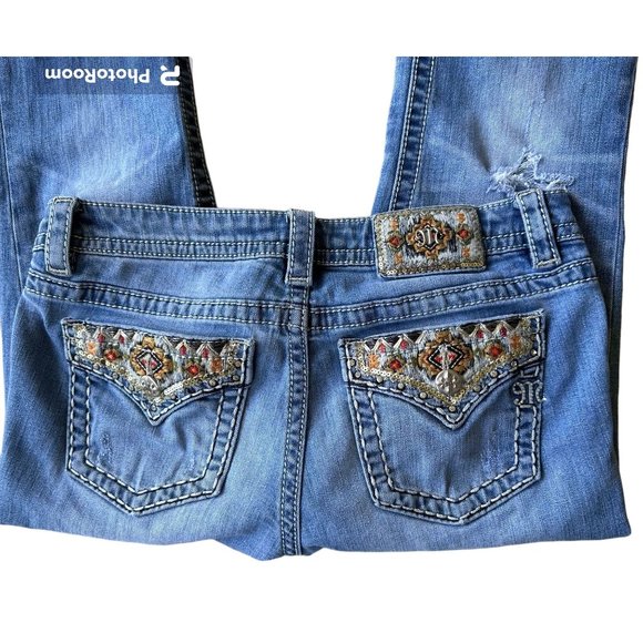 Miss Me Signature Boot Denim Jeans  29 Embellished Back Flap Pockets Dis… - Picture 3 of 12